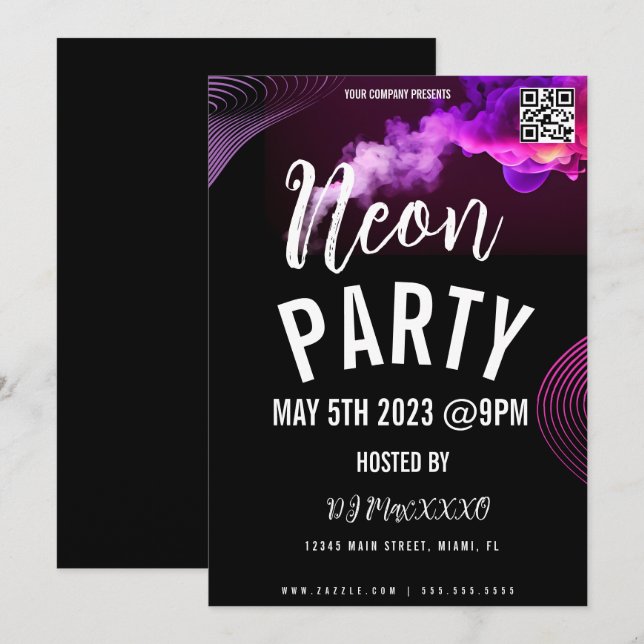 Neon Event Party Bar Club Flyer Einladung (Vorne/Hinten)