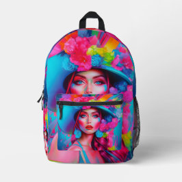 Neon Fantasy Floral Portrait Bedruckter Rucksack