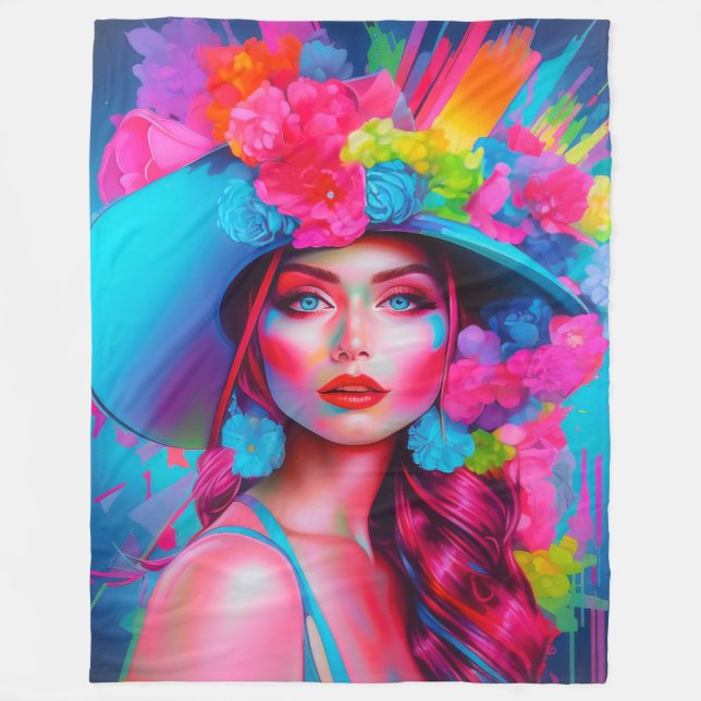 Neon Fantasy Floral Portrait Fleecedecke (Vorderseite)