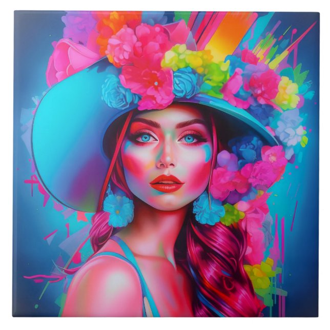 Neon Fantasy Floral Portrait Fliese (Vorderseite)