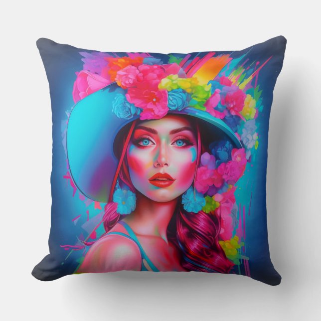 Neon Fantasy Floral Portrait Kissen (Vorderseite)
