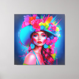 Neon Fantasy Floral Portrait Leinwanddruck