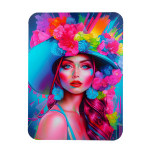 Neon Fantasy Floral Portrait Magnet