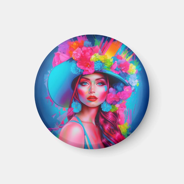 Neon Fantasy Floral Portrait Magnet (Vorne)