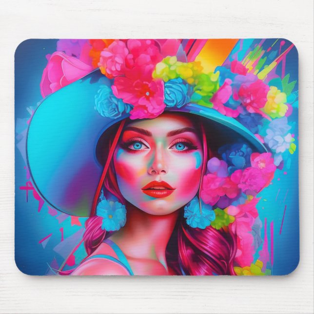Neon Fantasy Floral Portrait Mousepad (Vorne)