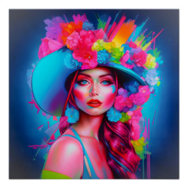 Neon Fantasy Floral Portrait Poster