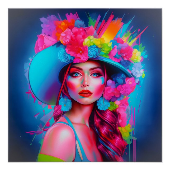 Neon Fantasy Floral Portrait Poster (Vorderseite)