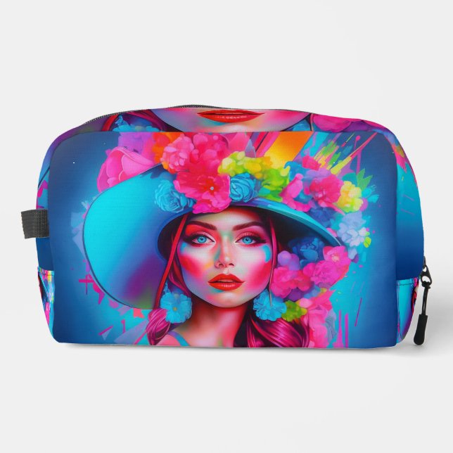 Neon Fantasy Floral Portrait Waschbeutel (Vorderseite)