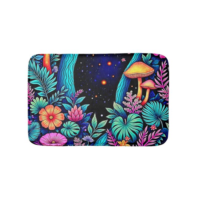 Neon Fantasy Forest Night Glow Design Badematte (Vorderseite)