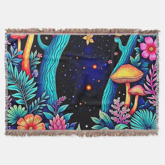 Neon Fantasy Forest Night Glow Design Decke (Vorderseite)