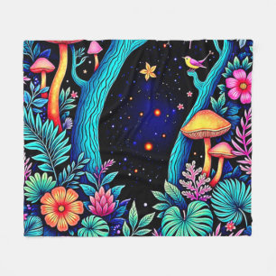 Neon Fantasy Forest Night Glow Design Fleecedecke
