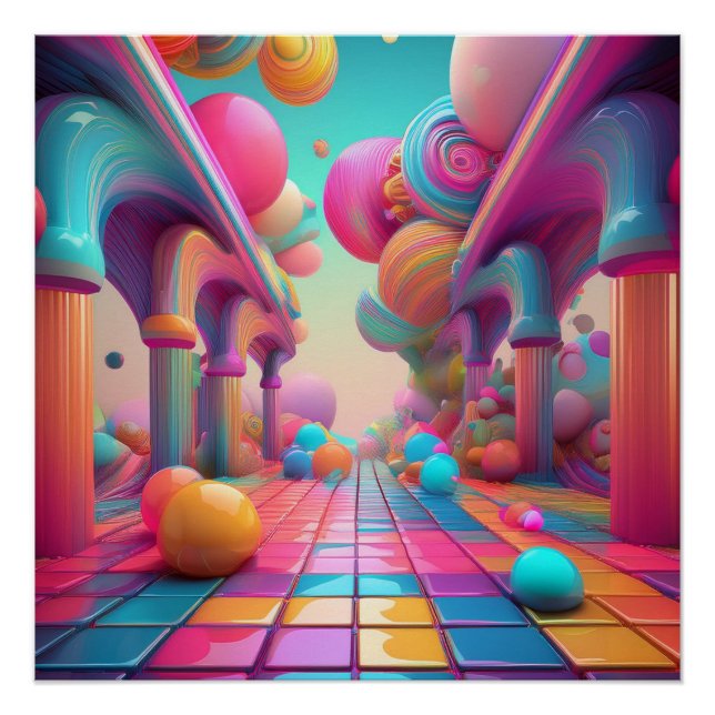 Neon Fantasy Landscape - Surreal Dreamscape Poster (Vorderseite)
