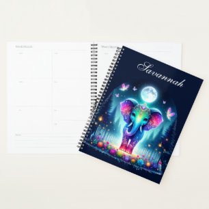 Neon farbenfrohe, holografisch dekorierte Elefant Planer
