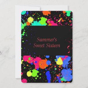 Neon-Farbspritzer, Sweet Sixteen-Einladung Einladung