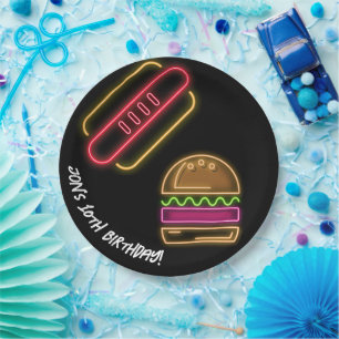 Neon Fast Food Monogram Name Vibrann Pappteller