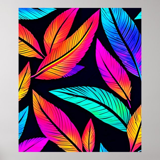 Neon Feather Pattern Die pulsierende Kunst Poster (Vorne)