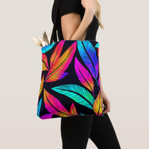 Neon Feather Pattern Die pulsierende Kunst Tasche
