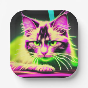 Neon Feline Fiesta: Ein Teens Geburtstagsbash Pappteller