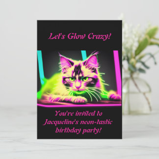 Neon Feline Fiesta: Teen Girl Birthday Collection Einladung