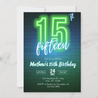 Neon fifteenth birthday Invitation Einladung