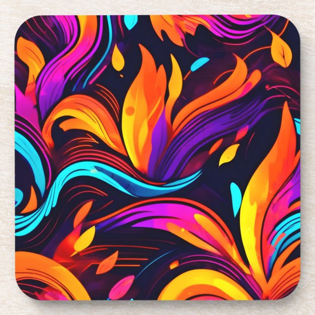Neon Fire Design mit feinen Icons Getränkeuntersetzer (Vorderseite)