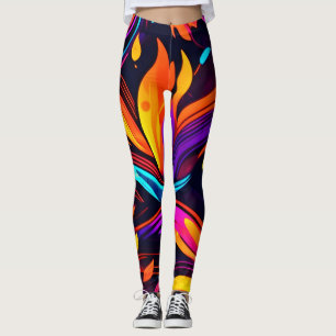 Neon Fire Design mit feinen Icons Leggings