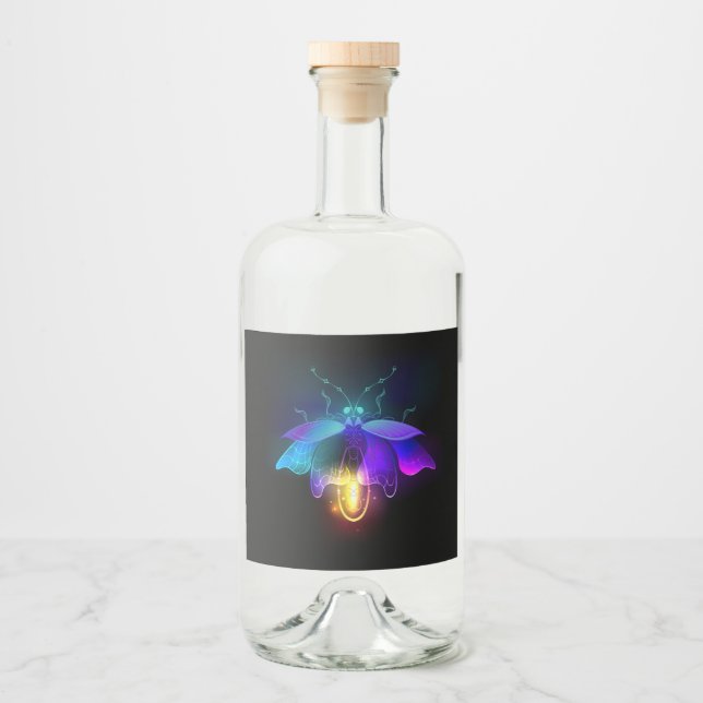 Neon Firefly auf schwarz Alkoholflaschenetikett (Vorderseite)