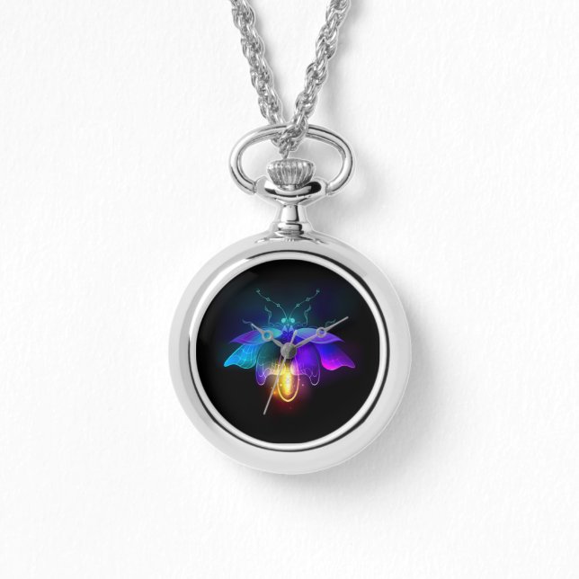 Neon Firefly auf schwarz Armbanduhr (Vorderseite)