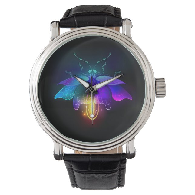 Neon Firefly auf schwarz Armbanduhr (Vorderseite)