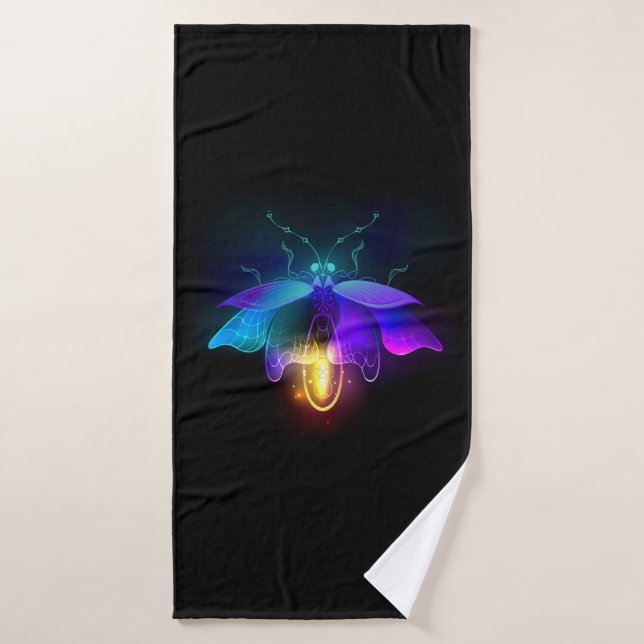 Neon Firefly auf schwarz Badehandtuch (Badehandtuch)