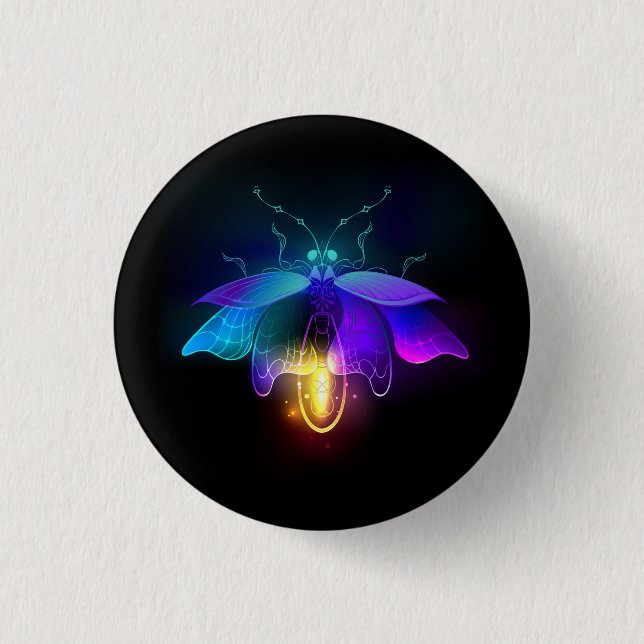Neon Firefly auf schwarz Button (Vorderseite)