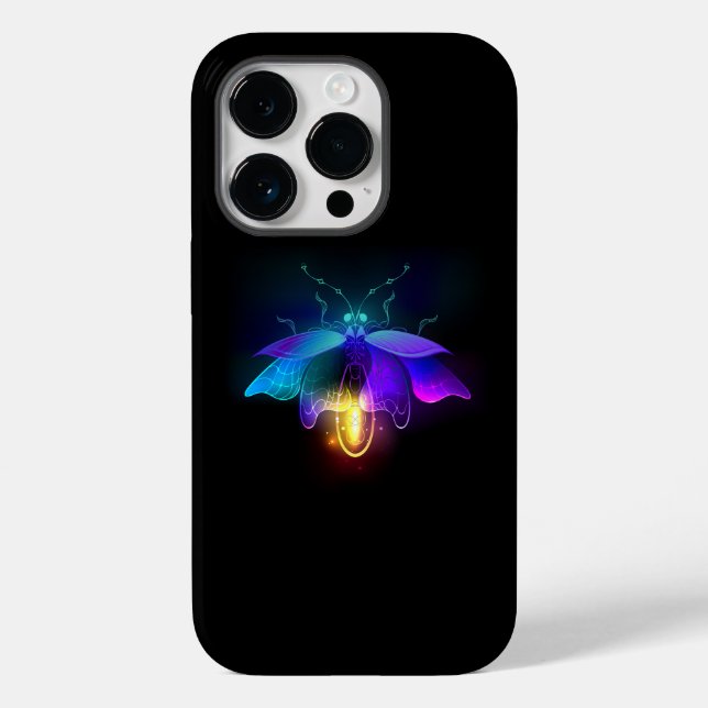 Neon Firefly auf schwarz Case-Mate iPhone 14 Pro Hülle (Rückseite)