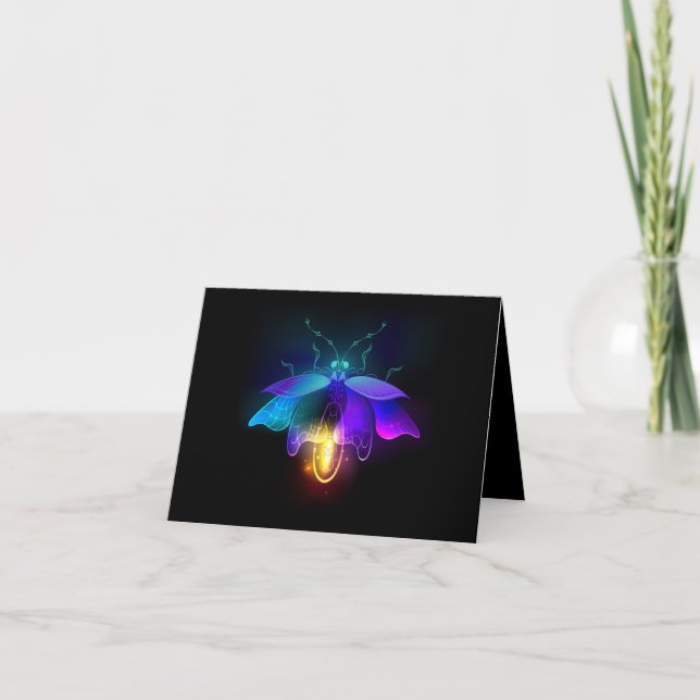 Neon Firefly auf schwarz Dankeskarte (Vorderseite)