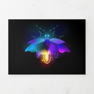 Neon Firefly auf schwarz Dreifach Gefaltete Einladung