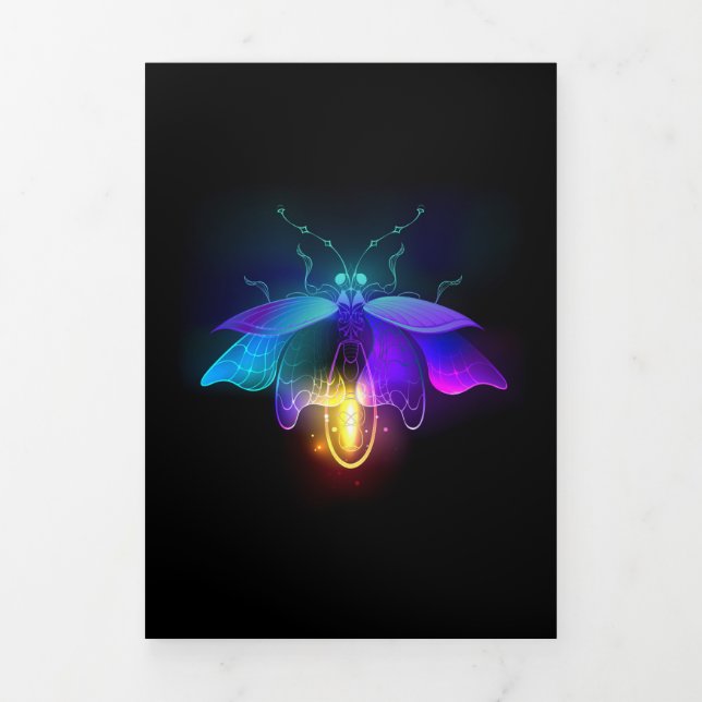 Neon Firefly auf schwarz Dreifach Gefaltete Urlaubskarte (Cover)