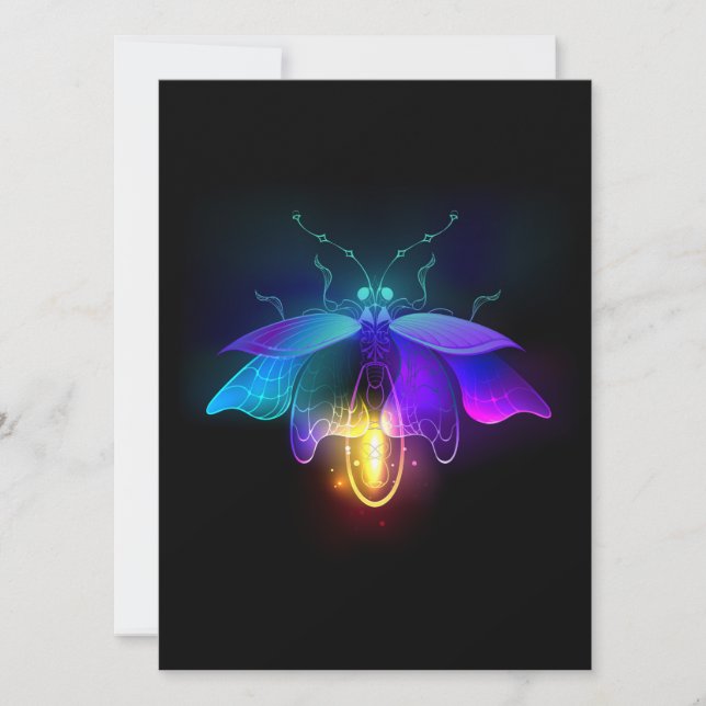 Neon Firefly auf schwarz Feiertagskarte (Vorderseite)