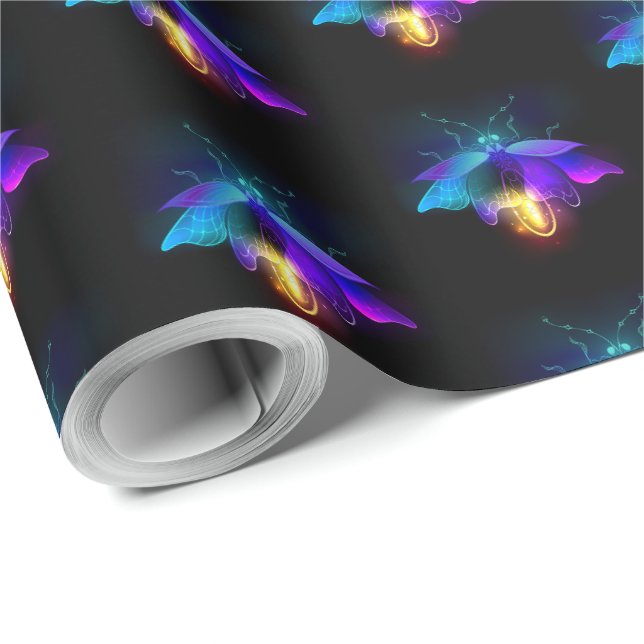 Neon Firefly auf schwarz Geschenkpapier (Rolleneckpunkt)