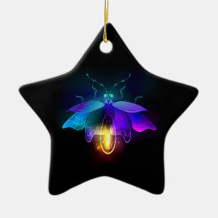 Neon Firefly auf schwarz Keramik Ornament
