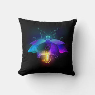 Neon Firefly auf schwarz Kissen