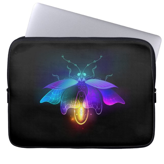 Neon Firefly auf schwarz Laptopschutzhülle (Vorderseite)