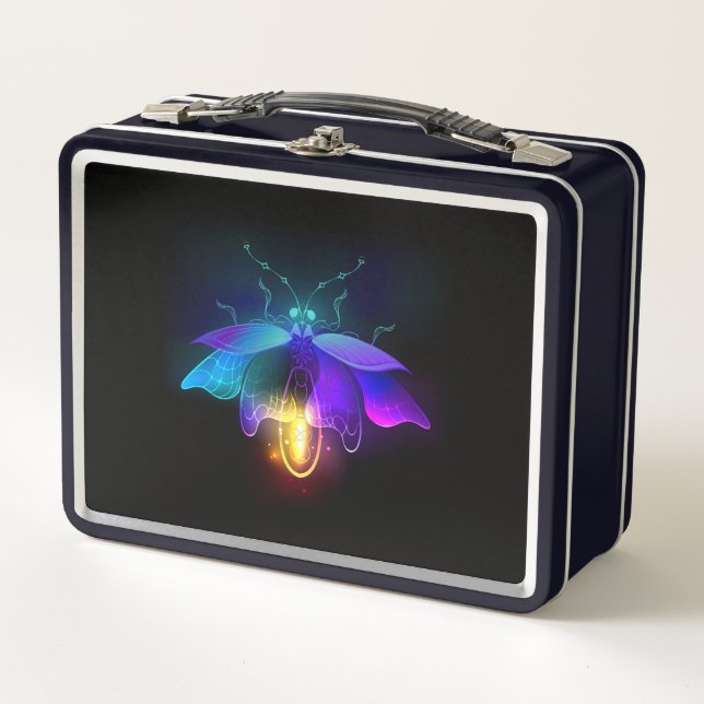 Neon Firefly auf schwarz Metall Brotdose (Vorderseite)