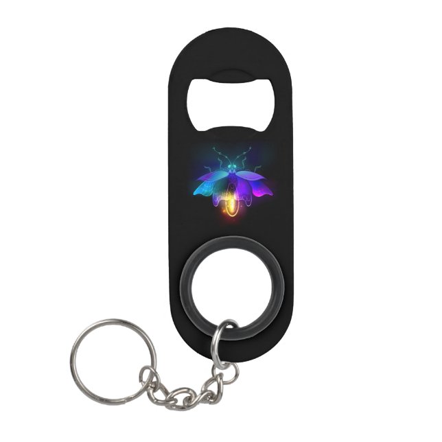 Neon Firefly auf schwarz Mini Flaschenöffner (Vorderseite)