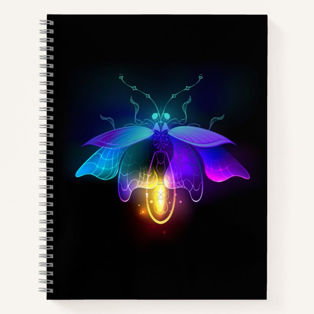 Neon Firefly auf schwarz Notizbuch (Vorderseite)