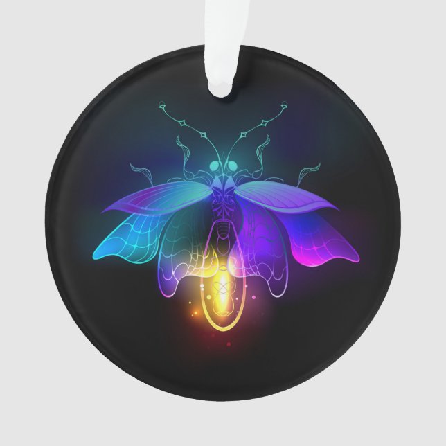 Neon Firefly auf schwarz Ornament (Vorderseite)
