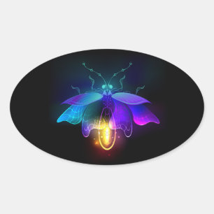 Neon Firefly auf schwarz Ovaler Aufkleber