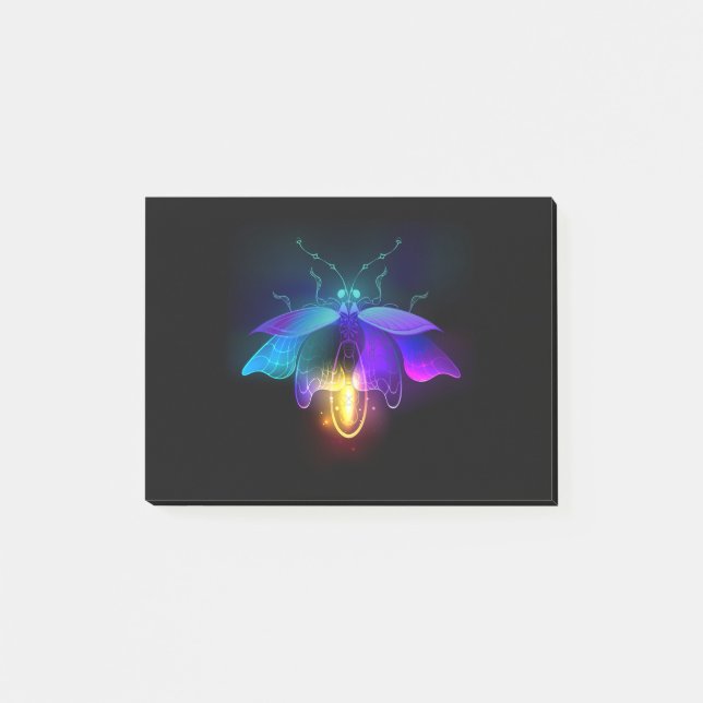 Neon Firefly auf schwarz Post-it Klebezettel (Vorderseite)
