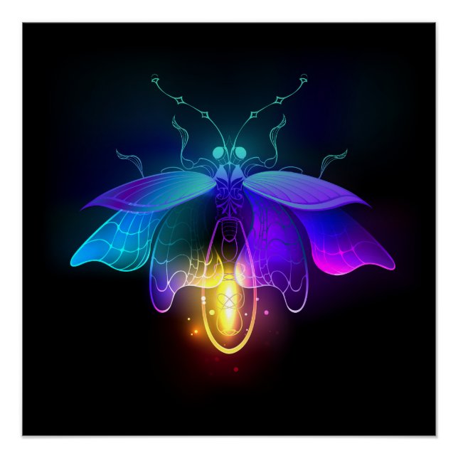 Neon Firefly auf schwarz Poster (Vorderseite)