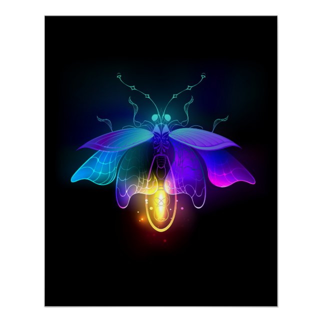 Neon Firefly auf schwarz Poster (Vorderseite)