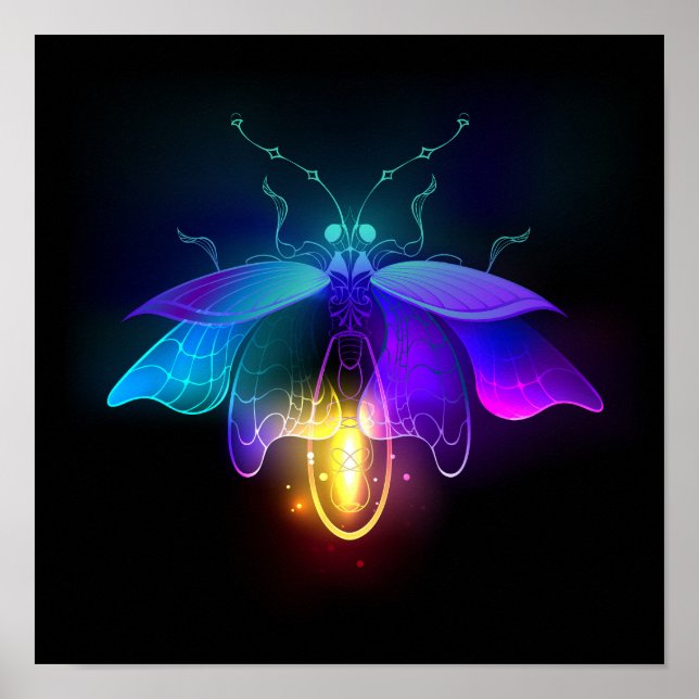 Neon Firefly auf schwarz Poster (Vorne)