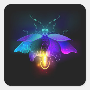 Neon Firefly auf schwarz Quadratischer Aufkleber